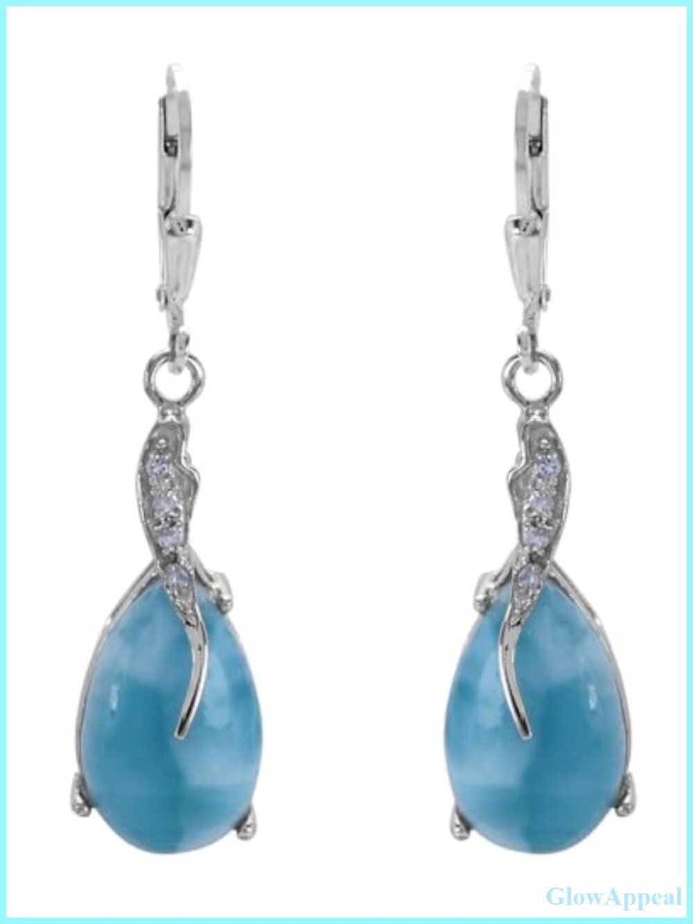 925 Sterling Silver Leverback Dangle Earrings Larimar Swiss Blue Topaz